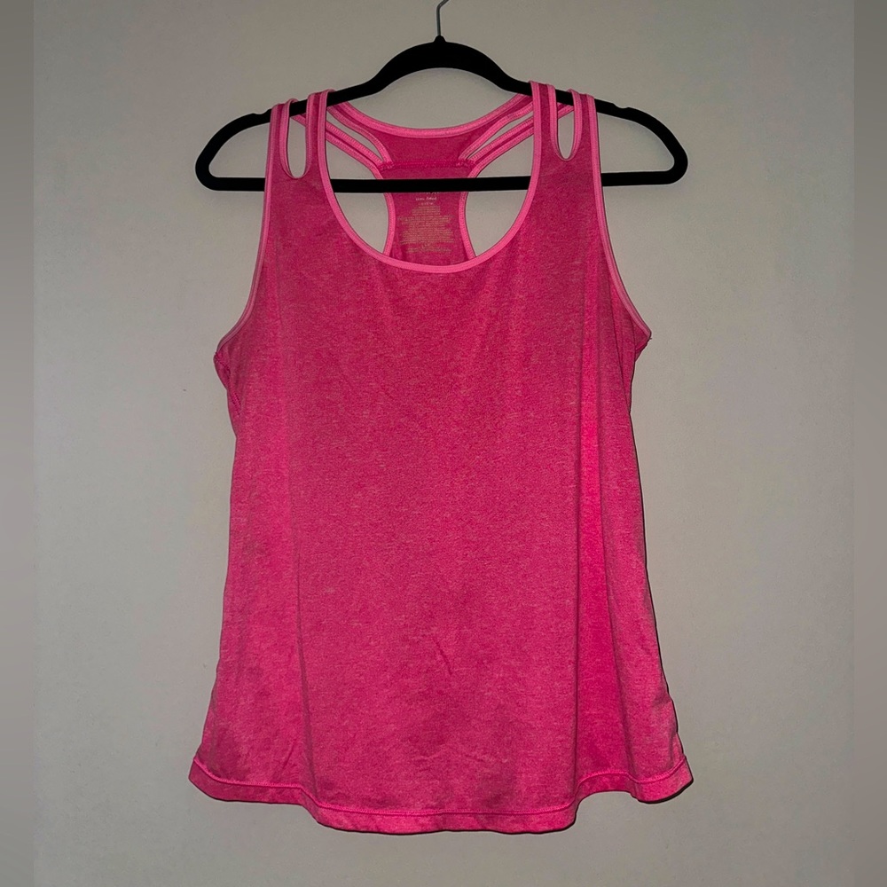 Hot pink racer back athletic tank. Moisture wicking.